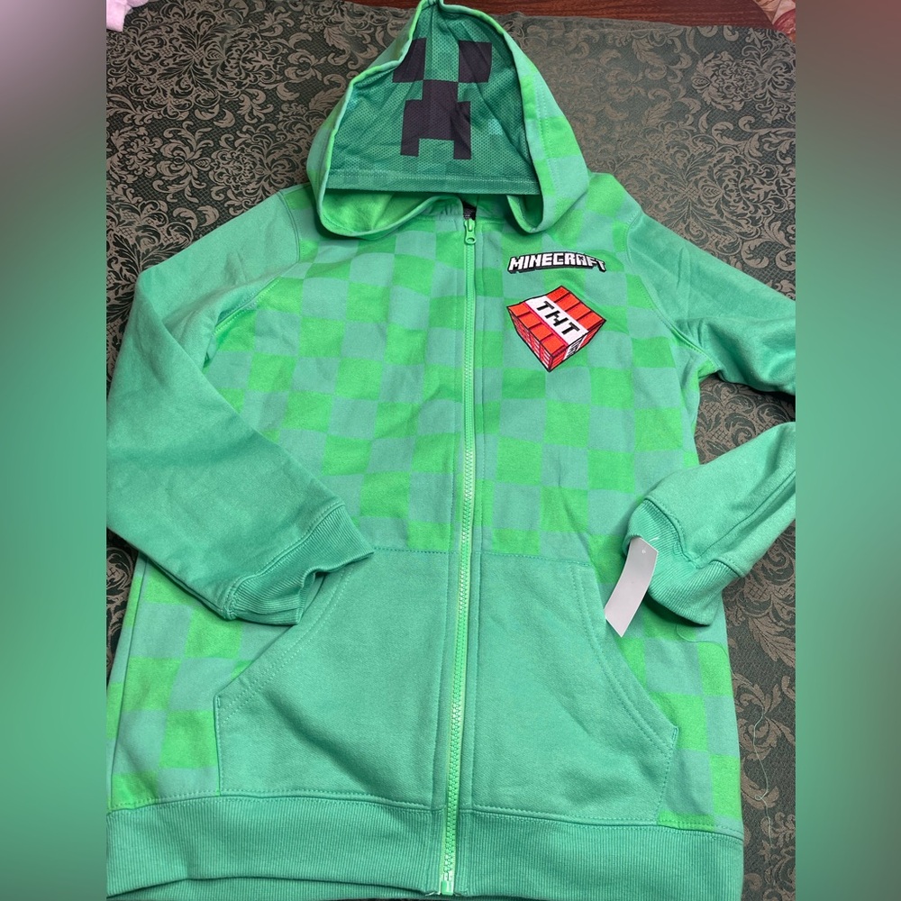 NWT 18 20 minecraft mask hoodie creper sweatshirt top shirt halloween winter htf